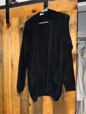 Classic Black Open-Front Knit Cardigan
